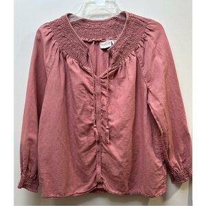Rachel Zoe women’s pink long sleeve shirt w/ruching on neckline & wrist #26-0685